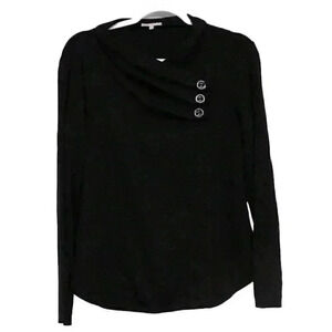 Habitat Clothes to Live In Sweater Size Medium Black Cowl Neck Stretch Buttons